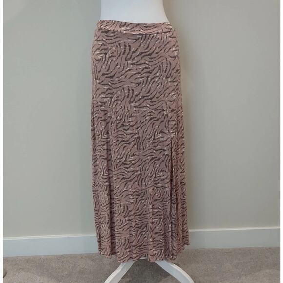 Nine West Dresses & Skirts - Nine West Womens L Tiered Pink Print Maxi Skirt Flowy Boho Festival High Slit